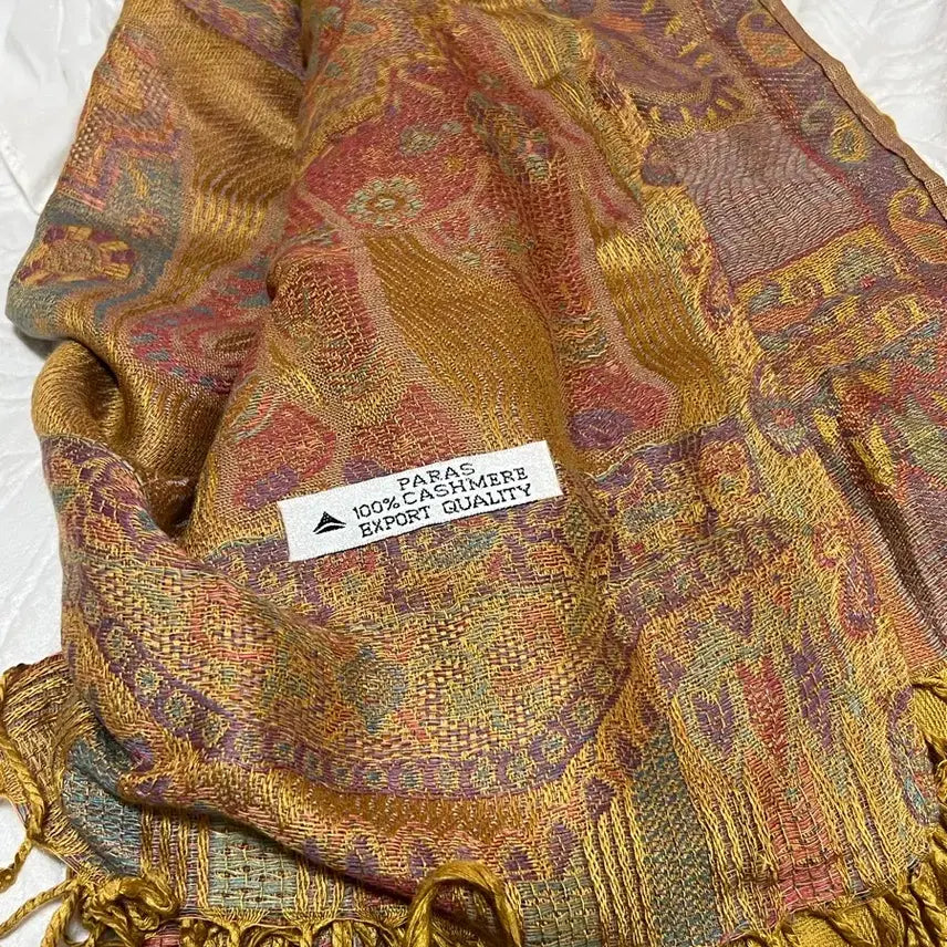 [BUNJANG] Pakistan Gold Pattern Tassel Scarf 100% Cashmere / (파키스탄) 100프로 캐시미어 골드 패턴 태슬 스카프 숄