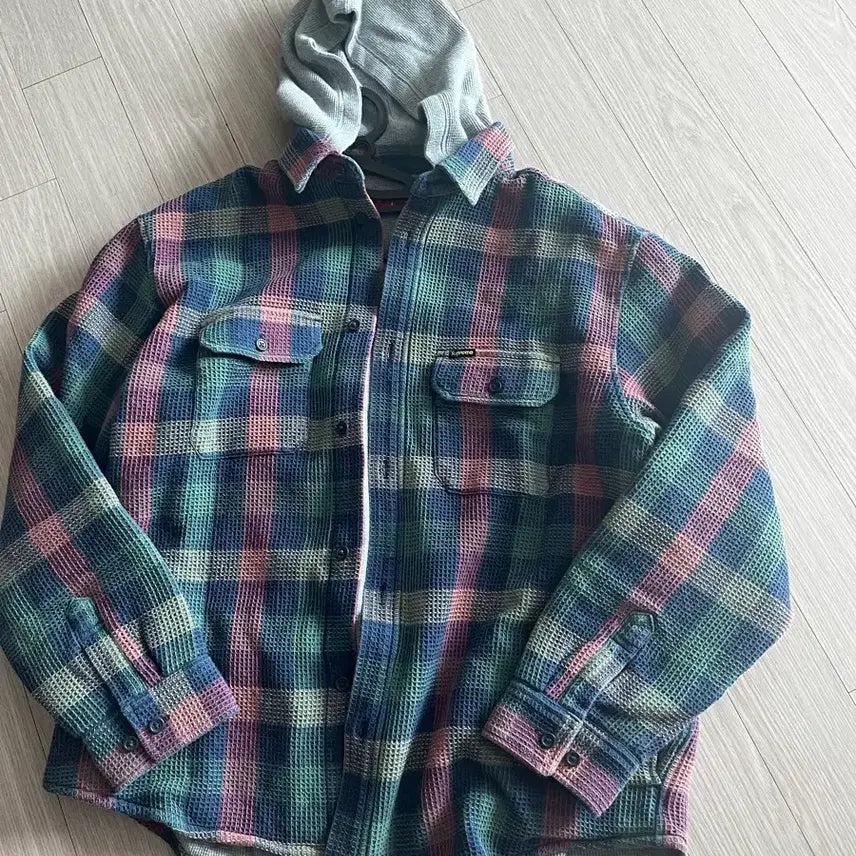 [BUNJANG] Supreme Waffle Plaid Hooded Shirt / 슈프림  와플 플레이드 후드 셔츠 멀티컬러 선물할려다 팝니다 입은적없어요