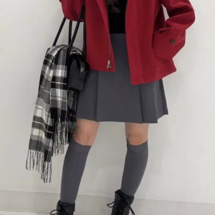 [BUNJANG] GU Cozy Melton Hooded Short Coat Red / GU 코지 멜톤 후드 숏 코트 레드