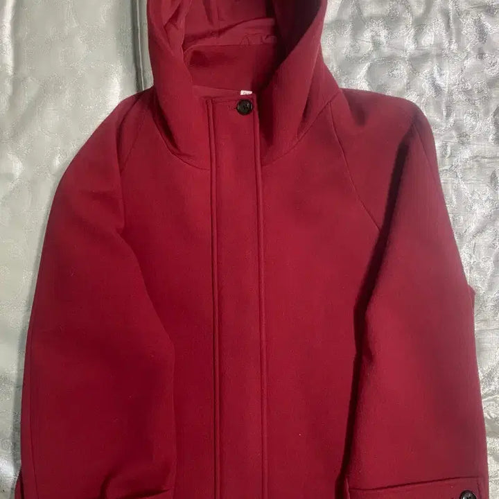 [BUNJANG] GU Cozy Melton Hooded Short Coat Red / GU 코지 멜톤 후드 숏 코트 레드