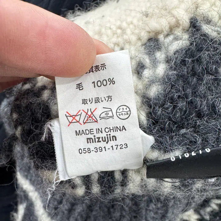 [BUNJANG] M Japan Firstdown Snowflake Pattern Heavy Wool Knit Zip-up Sweater / M 재팬 퍼스트다운 눈꽃 패턴 코위찬 해비 울 니트 집업