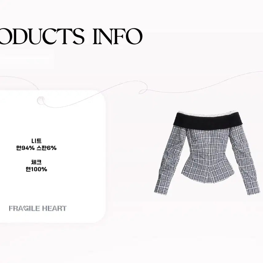 [BUNJANG] Fragile Heart Check Knit Off-Shoulder Slim Shirt / Fragile heart 프레질하트 체크 니트 오프숄더 슬림 셔츠