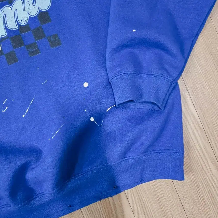 [BUNJANG] Handwork Royal Blue Painting Sweatshirt / 핸드워크 로얄 블루 페인팅 맨투맨 티셔츠