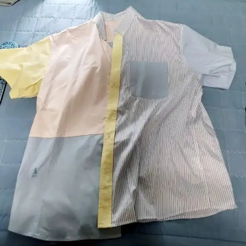 [BUNJANG] Yale Stripe Color Block Short Sleeve Shirt / [새상품] M 예일 배색 스트라이프 반팔 셔츠