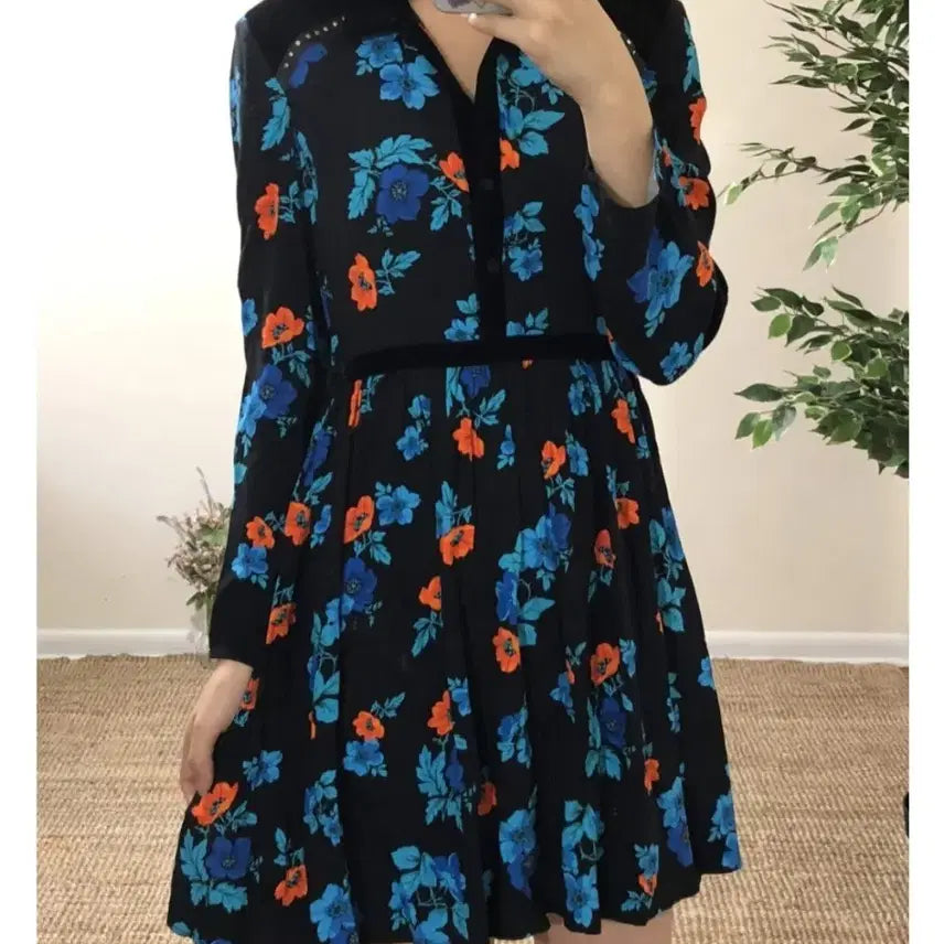 [BUNJANG] Maje Floral Print Velvet Viscose Dress / 마쥬 플라워 프린팅 벨벳 비스코스 원피스