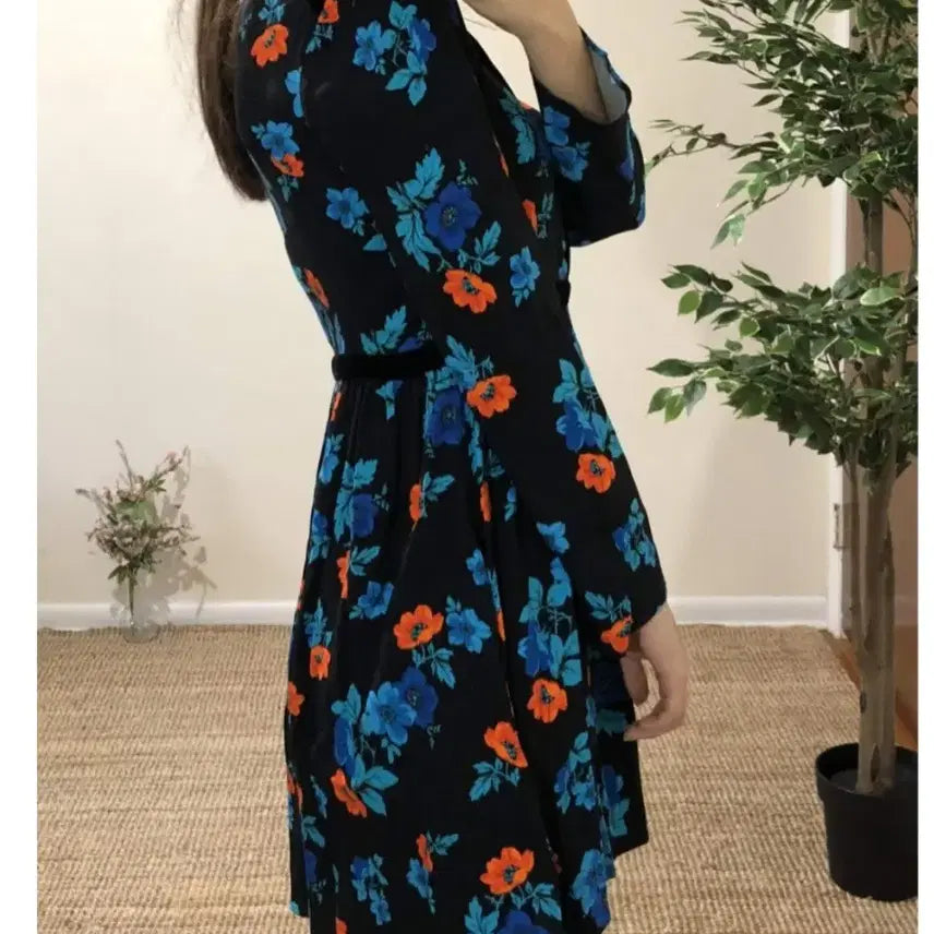 [BUNJANG] Maje Floral Print Velvet Viscose Dress / 마쥬 플라워 프린팅 벨벳 비스코스 원피스