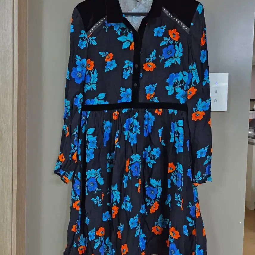 [BUNJANG] Maje Floral Print Velvet Viscose Dress / 마쥬 플라워 프린팅 벨벳 비스코스 원피스