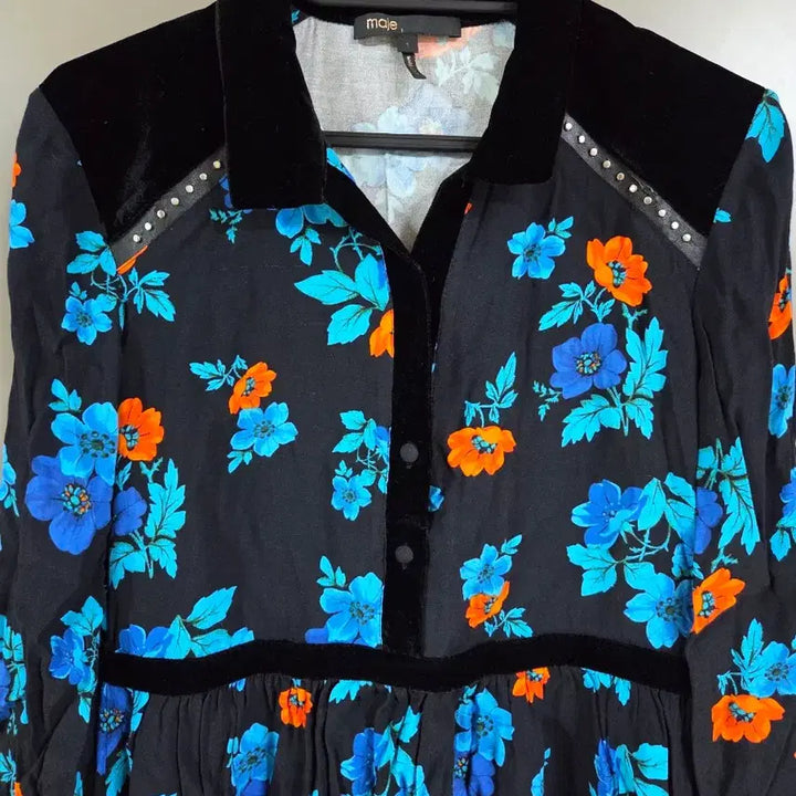 [BUNJANG] Maje Floral Print Velvet Viscose Dress / 마쥬 플라워 프린팅 벨벳 비스코스 원피스