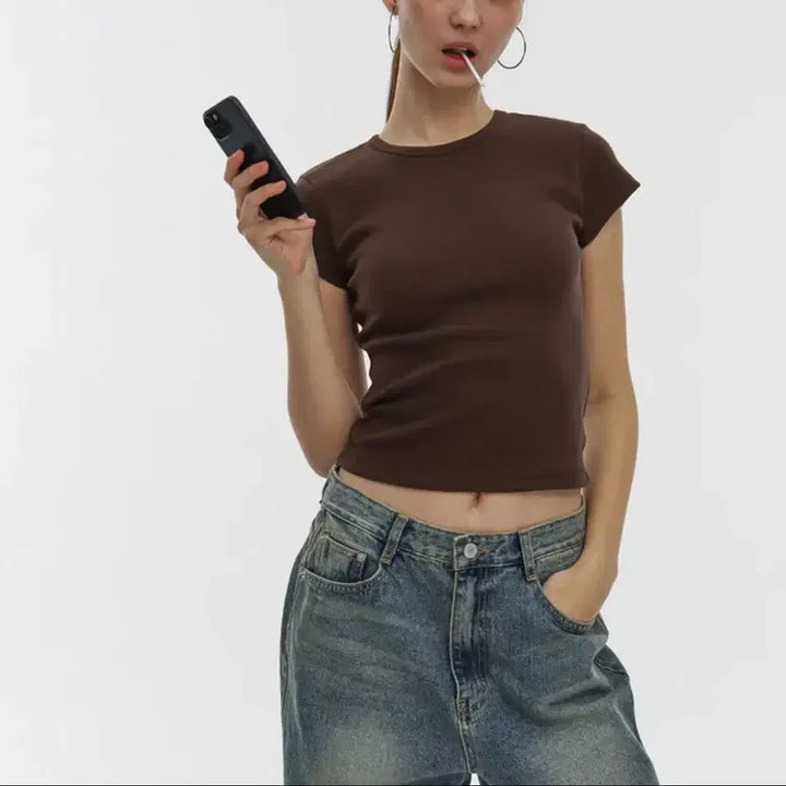 [BUNJANG] Blackup Standard Short Sleeve Round Neck T-shirt Dark Brown / 블랙업 스탠다드 숏슬리브 라운드 반팔티 다크브라운