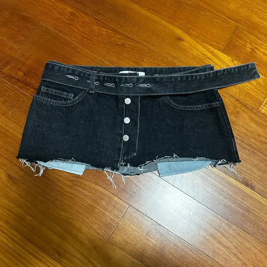 [BUNJANG] Porta Double Layer Belted Denim Dark Grey (M) / 포르타 더블 레이어 벨트 데님 M