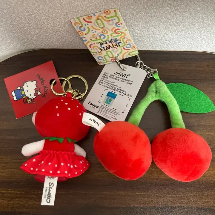 [BUNJANG] Sanrio Hello Kitty Strawberry Cherry Keyring Set / Set 산리오 헬로키티 딸기 체리 키링 2종 세트 인형 뽑기