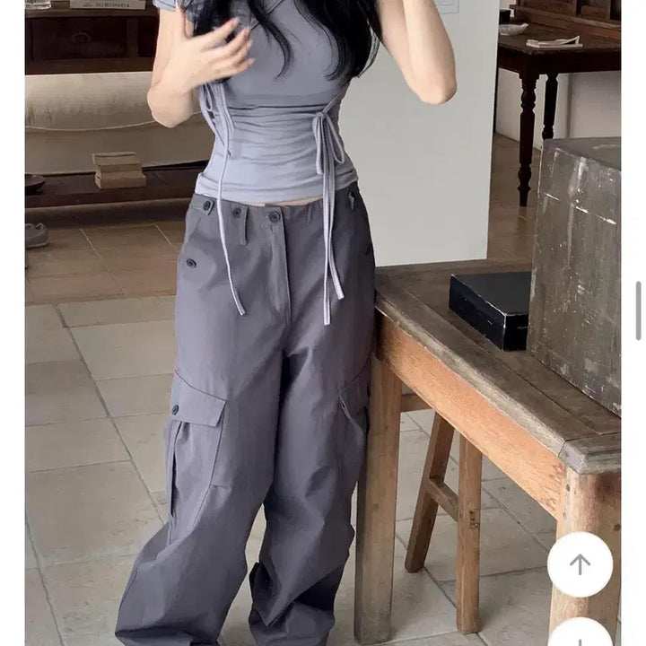 [BUNJANG] Modimood Big Cargo Two Buckle Long Pants Charcoal S / 모디무드 빅카고 투버클 롱 팬츠 챠콜 s