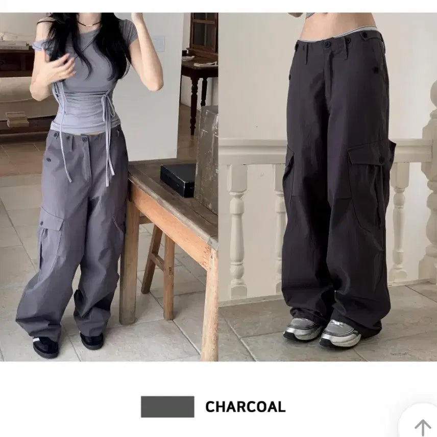 [BUNJANG] Modimood Big Cargo Two Buckle Long Pants Charcoal S / 모디무드 빅카고 투버클 롱 팬츠 챠콜 s