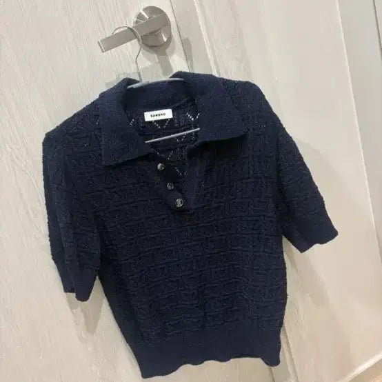 [BUNJANG] Sandro Navy Knit Short Sleeve T-shirt / 산드로 네이비 니트 반팔 티셔츠