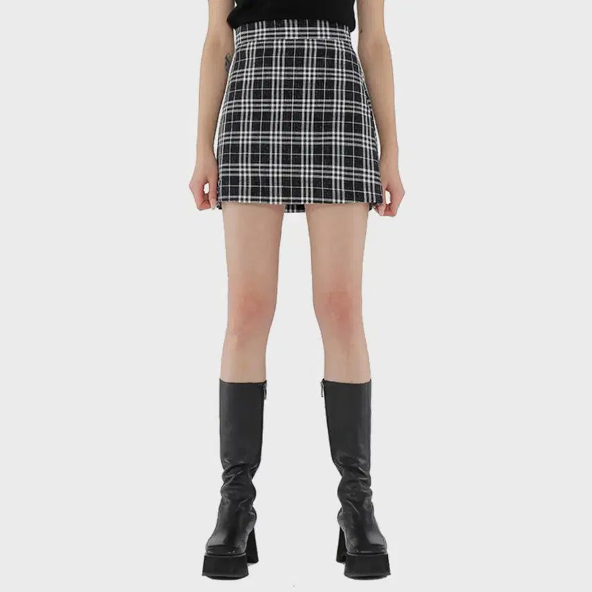 [BUNJANG] QUTIE Glitter Check Mini Skirt / 큐리티 글리터 체크 미니 스커트 치마
