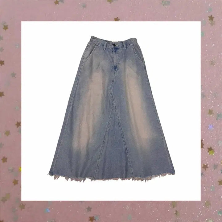 [BUNJANG] oot Pink Washed Maxi Denim Skirt / oot 핑크 워싱 맥시 데님스커트
