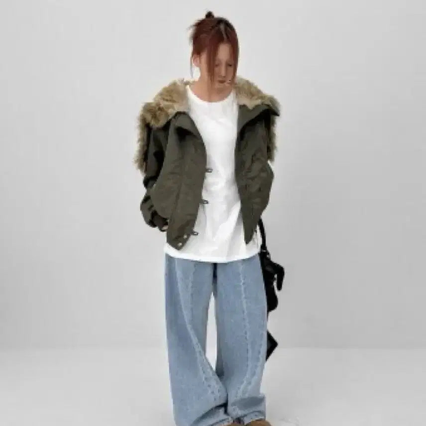 [BUNJANG] Blackup Phenyl Fur Trimmed Jacket / 구매)블랙업 포닐 퍼트리밍 카키