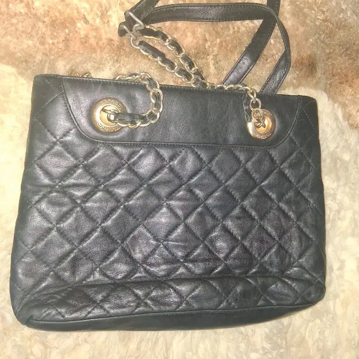 [BUNJANG] CAIVCCI Black Quilted Chain Shoulder Bag / CAIVCCI 블랙 퀼팅 체인 양가죽숄더백