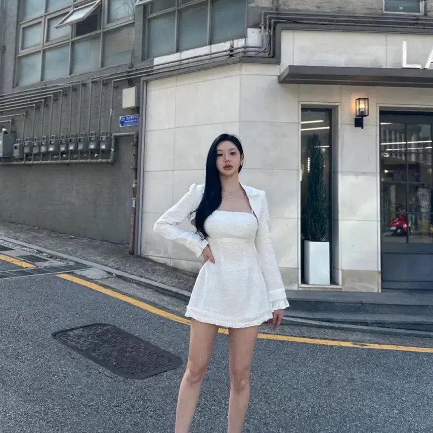 [BUNJANG] White Tweed Mini Dress Jacket / ㅇ화이트 트위드 미니 원피스 자켓