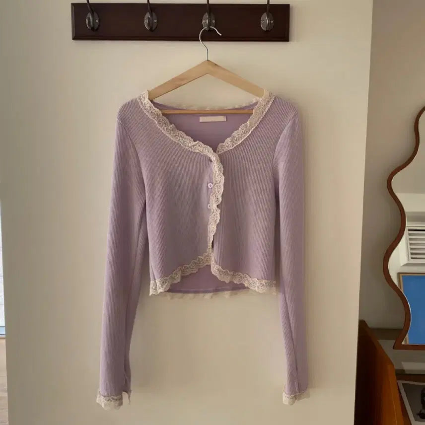 [BUNJANG] Lace Cardigan Lavender/Ivory / 레이스 가디건 라벤더 아이보리