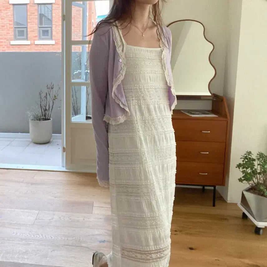 [BUNJANG] Lace Cardigan Lavender/Ivory / 레이스 가디건 라벤더 아이보리