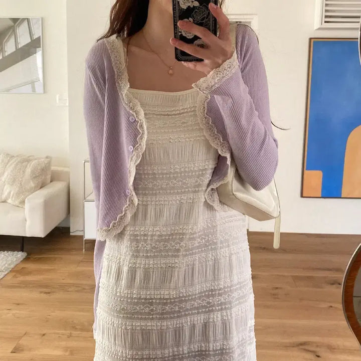 [BUNJANG] Lace Cardigan Lavender/Ivory / 레이스 가디건 라벤더 아이보리