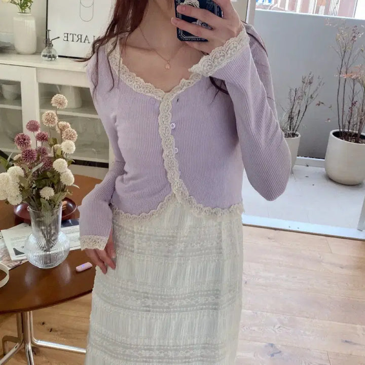 [BUNJANG] Lace Cardigan Lavender/Ivory / 레이스 가디건 라벤더 아이보리