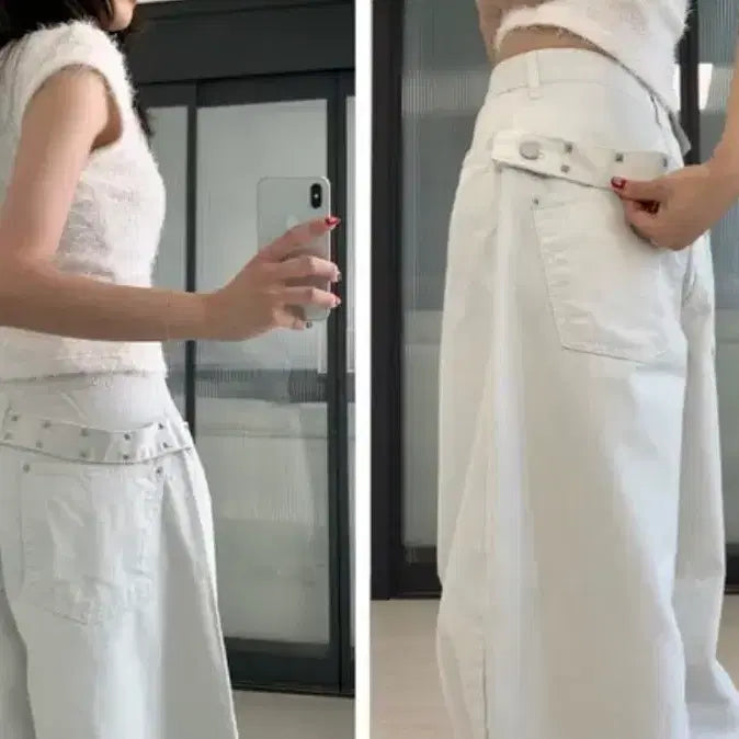 [BUNJANG] Un-i-n Chic Chain Belt Wide Pants Silver L / 유엔아이엔 시크 체인벨트 와이드팬츠 실버 L