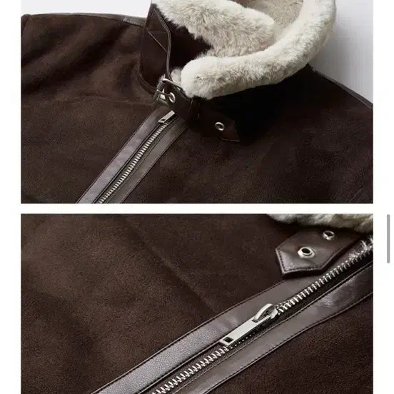 [BUNJANG] Spao Faux Fur Accented Mouton Jacket - Brown (S) / 스파오 퍼배색 무스탕 브라운 S