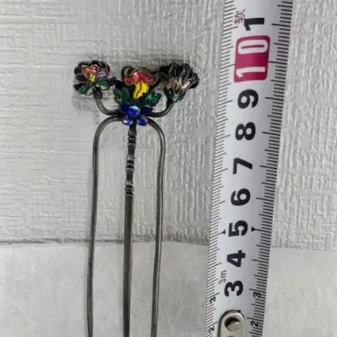 [BUNJANG] Antique Korean Silver Cloisonne Hairpin Set / 옛날 순은 칠보 뒷꽂이 쌍뒷꽂이 화문비녀 은비녀 목단꽃 비녀