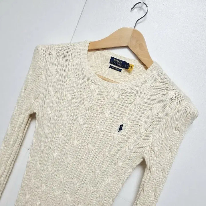 [BUNJANG] Polo Pima Cotton Cable Knit Sweater / 여성 QR인증 폴로 피마 코튼 아이보리 긴팔 케이블 꽈배기 니트 스웨터