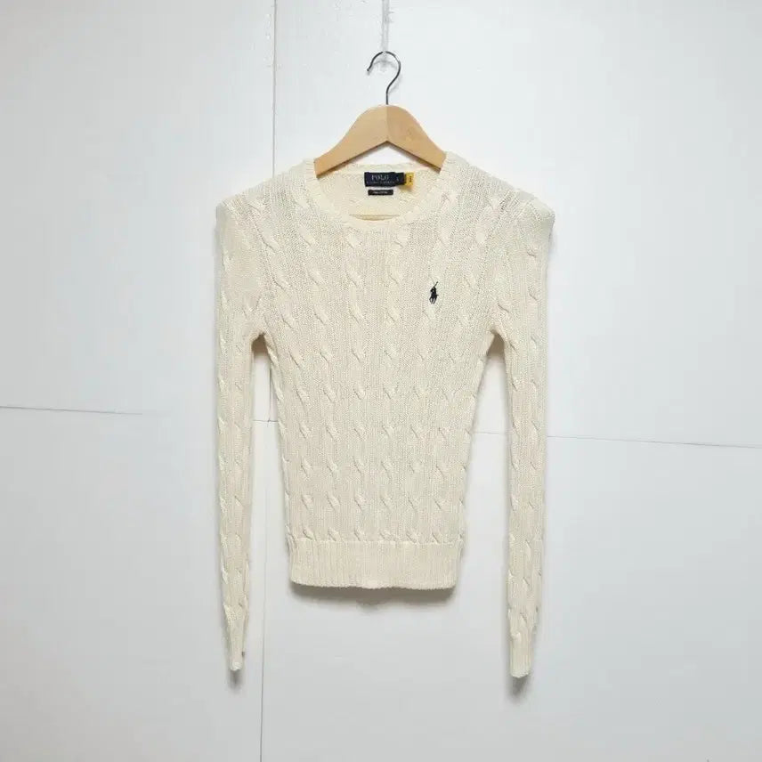 [BUNJANG] Polo Pima Cotton Cable Knit Sweater / 여성 QR인증 폴로 피마 코튼 아이보리 긴팔 케이블 꽈배기 니트 스웨터