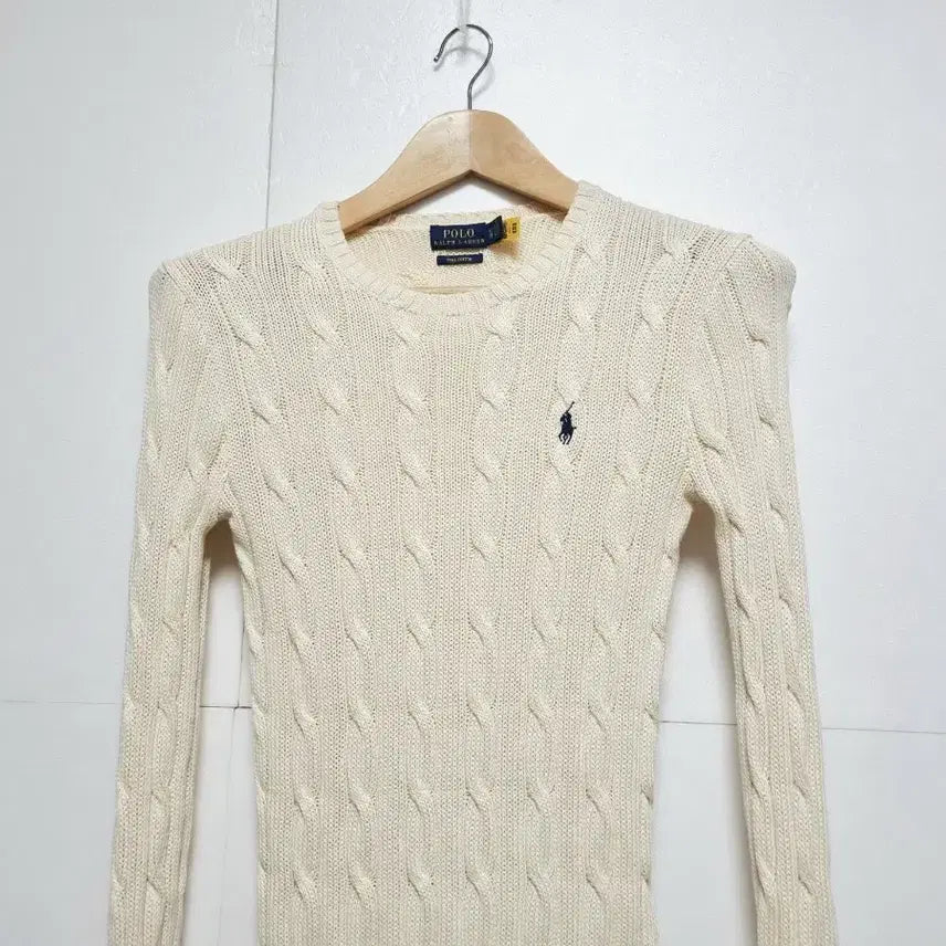 [BUNJANG] Polo Pima Cotton Cable Knit Sweater / 여성 QR인증 폴로 피마 코튼 아이보리 긴팔 케이블 꽈배기 니트 스웨터