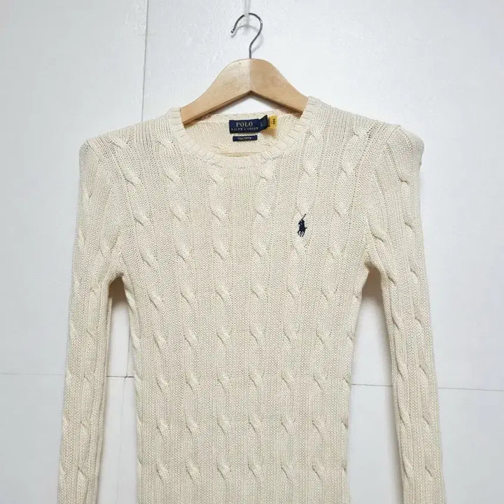 [BUNJANG] Polo Pima Cotton Cable Knit Sweater / 여성 QR인증 폴로 피마 코튼 아이보리 긴팔 케이블 꽈배기 니트 스웨터