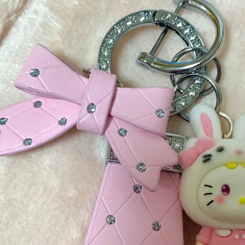 [BUNJANG] Kitty Rabbit Leather Keyring (Glow-in-the-Dark) / 후로킹 토끼 키티 리본 가죽 키링 (야광)