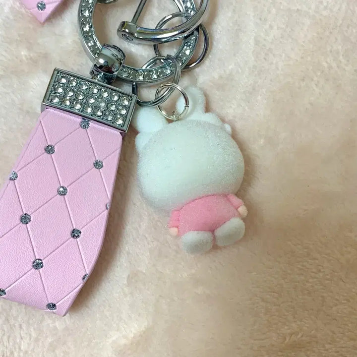 [BUNJANG] Kitty Rabbit Leather Keyring (Glow-in-the-Dark) / 후로킹 토끼 키티 리본 가죽 키링 (야광)