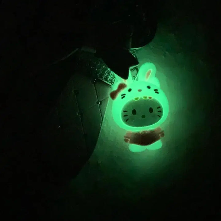 [BUNJANG] Kitty Rabbit Leather Keyring (Glow-in-the-Dark) / 후로킹 토끼 키티 리본 가죽 키링 (야광)
