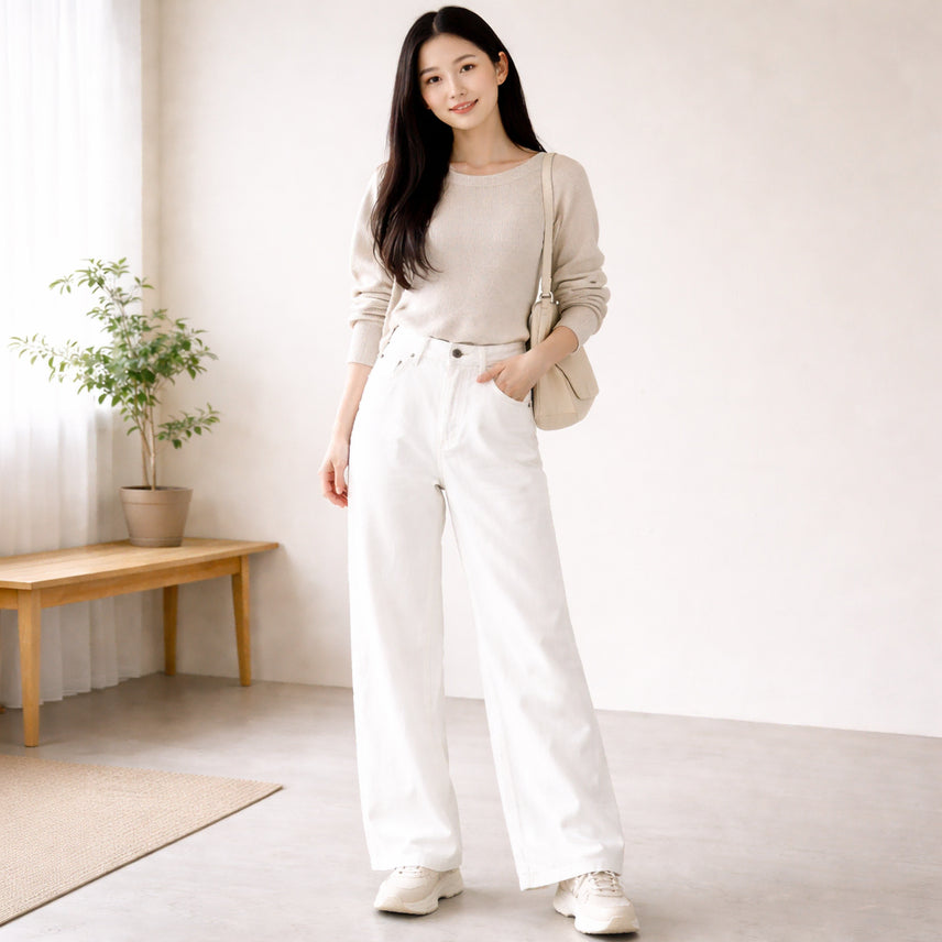 [BUNJANG] e.um.ki.im Minimal Wide White Pants / e.um.ki.im 미니멀 와이드 화이트 팬츠