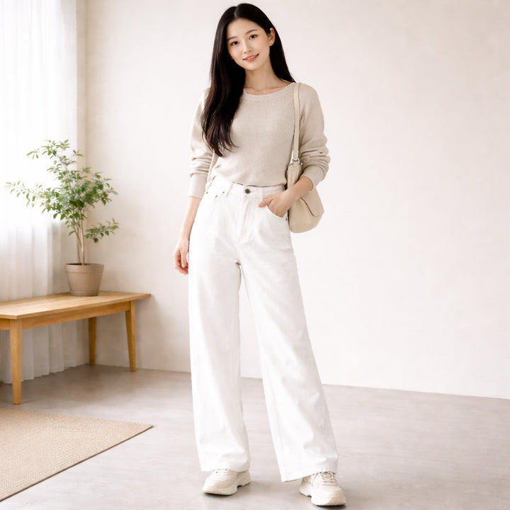 [BUNJANG] e.um.ki.im Minimal Wide White Pants / e.um.ki.im 미니멀 와이드 화이트 팬츠