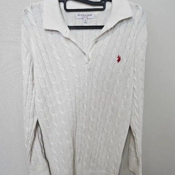 [BUNJANG] US Polo Assn. Cable Knit Polo Shirt White / US폴로 아슨 꽈배기 카라 니트 화이트