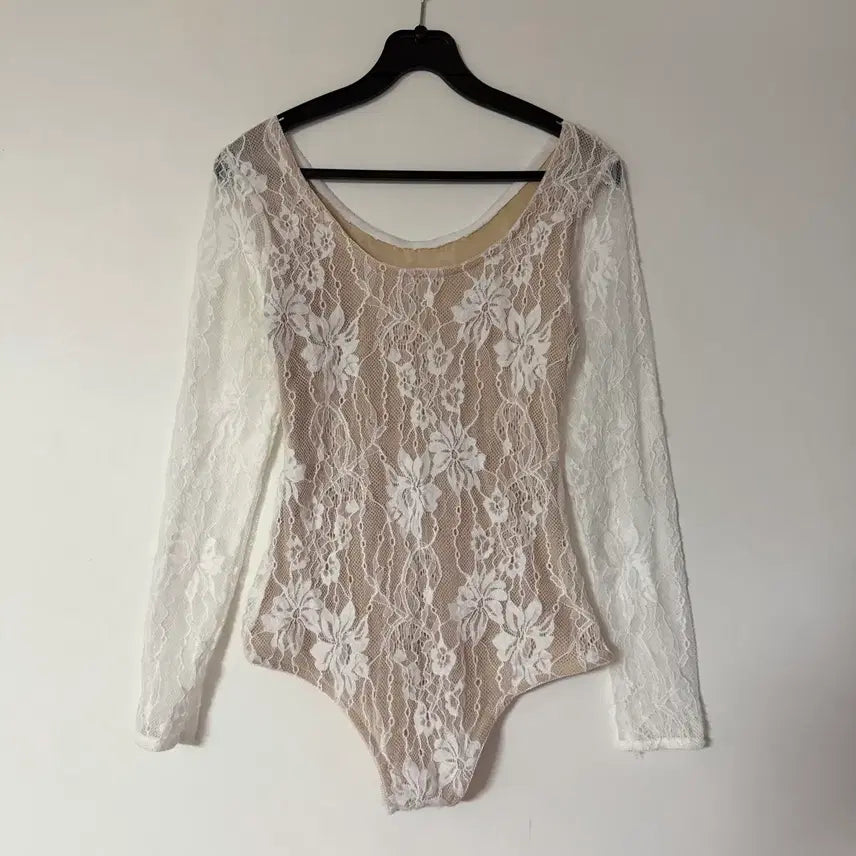 [BUNJANG] White Lace Long Sleeve Bodysuit / 새상품 화이트 레이스 긴팔 바디수트