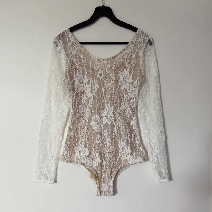 [BUNJANG] White Lace Long Sleeve Bodysuit / 새상품 화이트 레이스 긴팔 바디수트