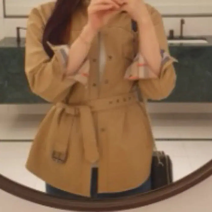 [BUNJANG] Mari Market Leather Shirt Jacket Beige Burberry Pattern / 마리마켓 레더 셔츠 자켓 베이지 안감 버버* 패턴