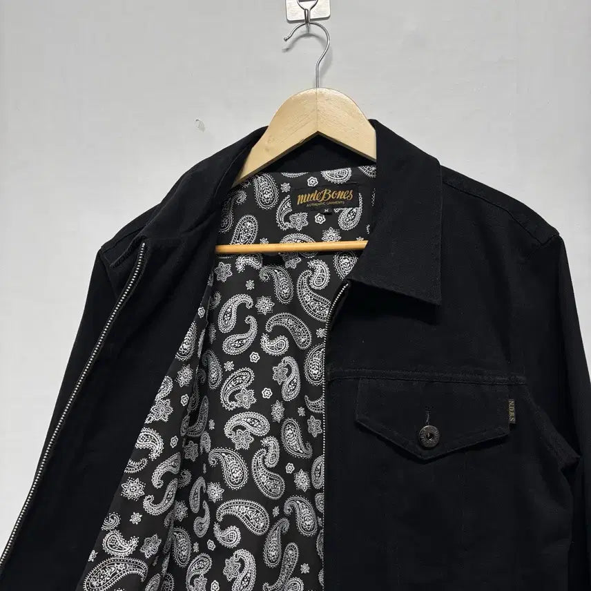 [BUNJANG] Nude Bones Black Paisley Lined Trucker Jacket M / 누드본즈 블랙 트러커 자켓