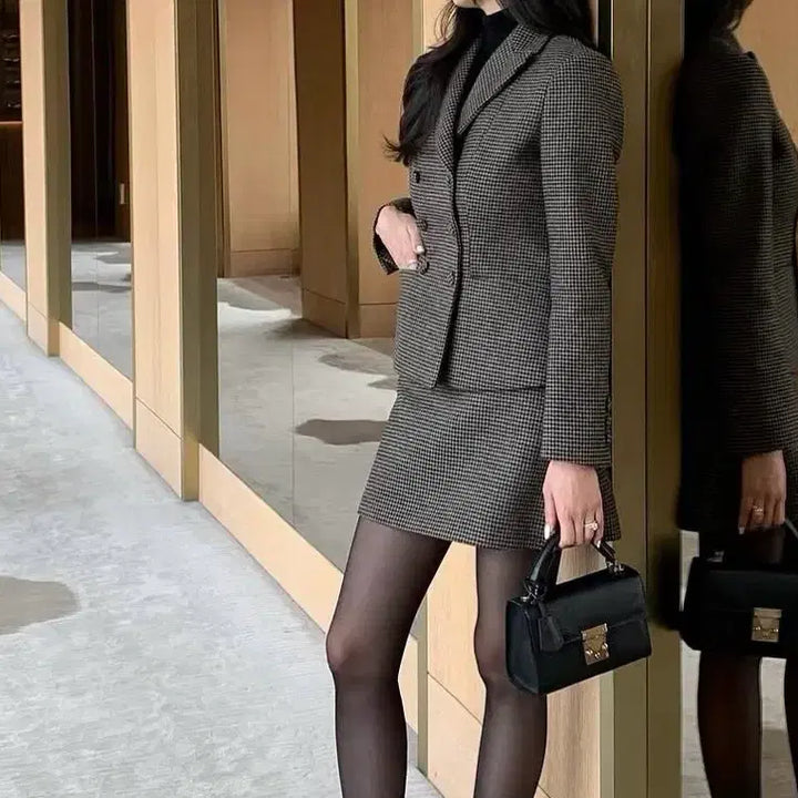 [BUNJANG] Lapra Checkered Set-up (Jacket M, Midi Skirt S) / 라플라 체크 셋업 (자켓m,하의미디기장s)라플라이너증정