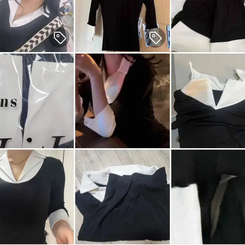 [BUNJANG] A-bly White Collar Knit Shirt / 블랙 배색 니트 셔츠 화이트 카라 티셔츠(페이크 일체형) 에이블리 엘포
