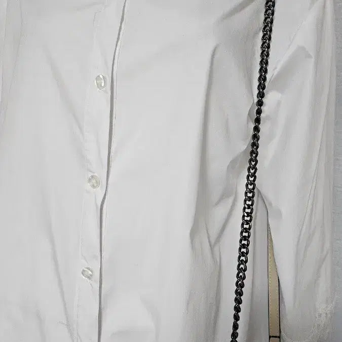 [BUNJANG] White Lace Hem Point Shirt Dress / 흰색 레이스 밑단 포인트 셔츠 원피스..반품 54 길이 92