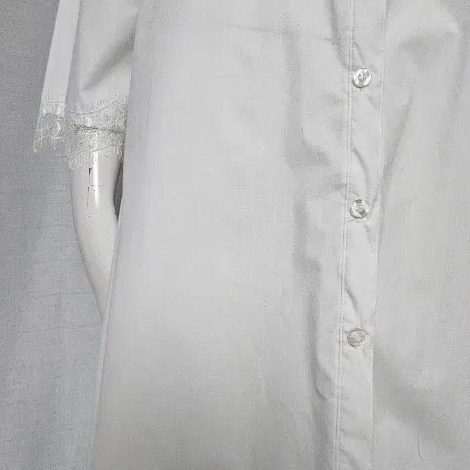 [BUNJANG] White Lace Hem Point Shirt Dress / 흰색 레이스 밑단 포인트 셔츠 원피스..반품 54 길이 92