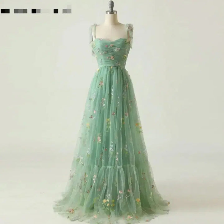 [BUNJANG] Green Floral Dress - Wedding/Ceremony Rental / 졸업사진 그린 플라워 드레스 웨딩 컨셉사진 2부 피로연 졸업사진 연주회
