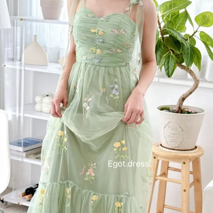 [BUNJANG] Green Floral Dress - Wedding/Ceremony Rental / 졸업사진 그린 플라워 드레스 웨딩 컨셉사진 2부 피로연 졸업사진 연주회